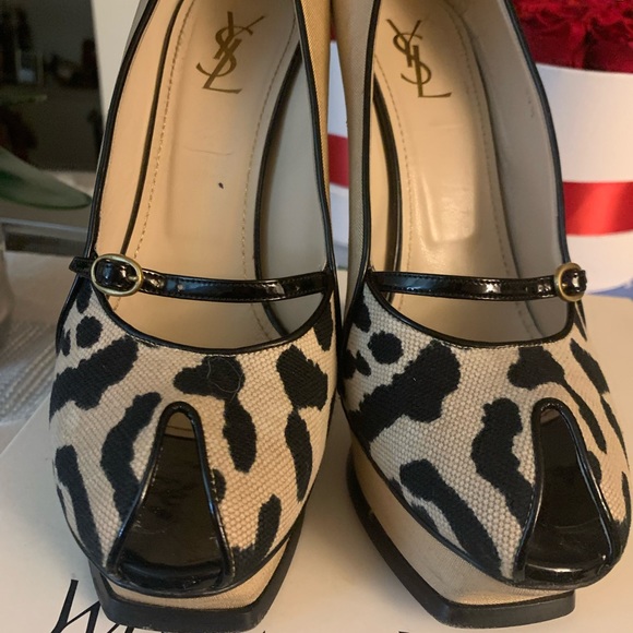 YVES SAINT LAURENT RIVE GAUCHE Beige Peep Toe Platforms heels SZ 9.5 🔥🔥🔥 - Picture 4 of 14